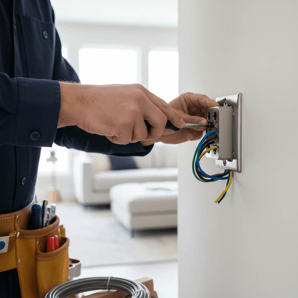 Electrician installing outlet with precision