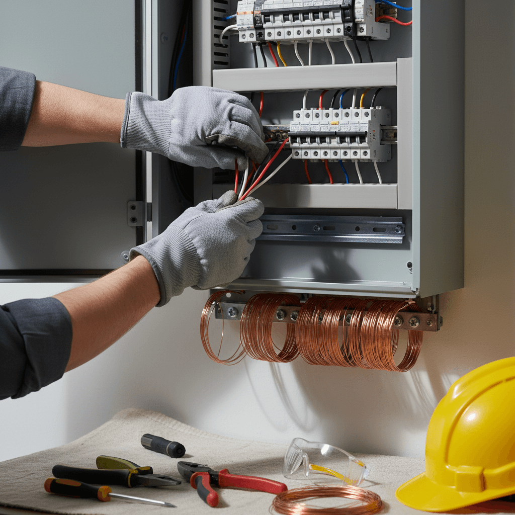 Electrician installing residential wiring